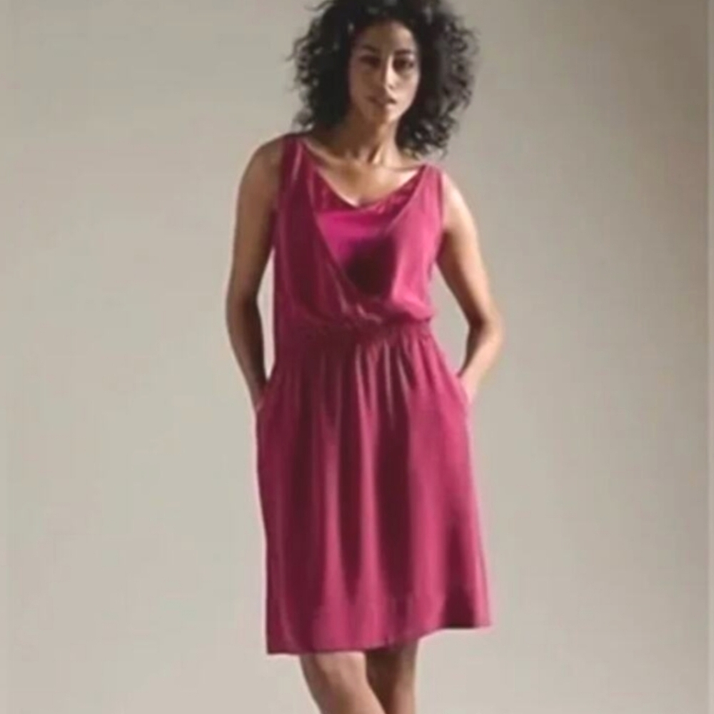 Eileen Fisher Magenta Silk Georgette Dress Size Large